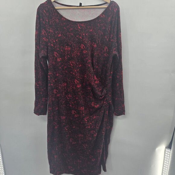 Talbots Red Floral Rose Side Cinched Sheath Midi Dress - Picture 2 of 11